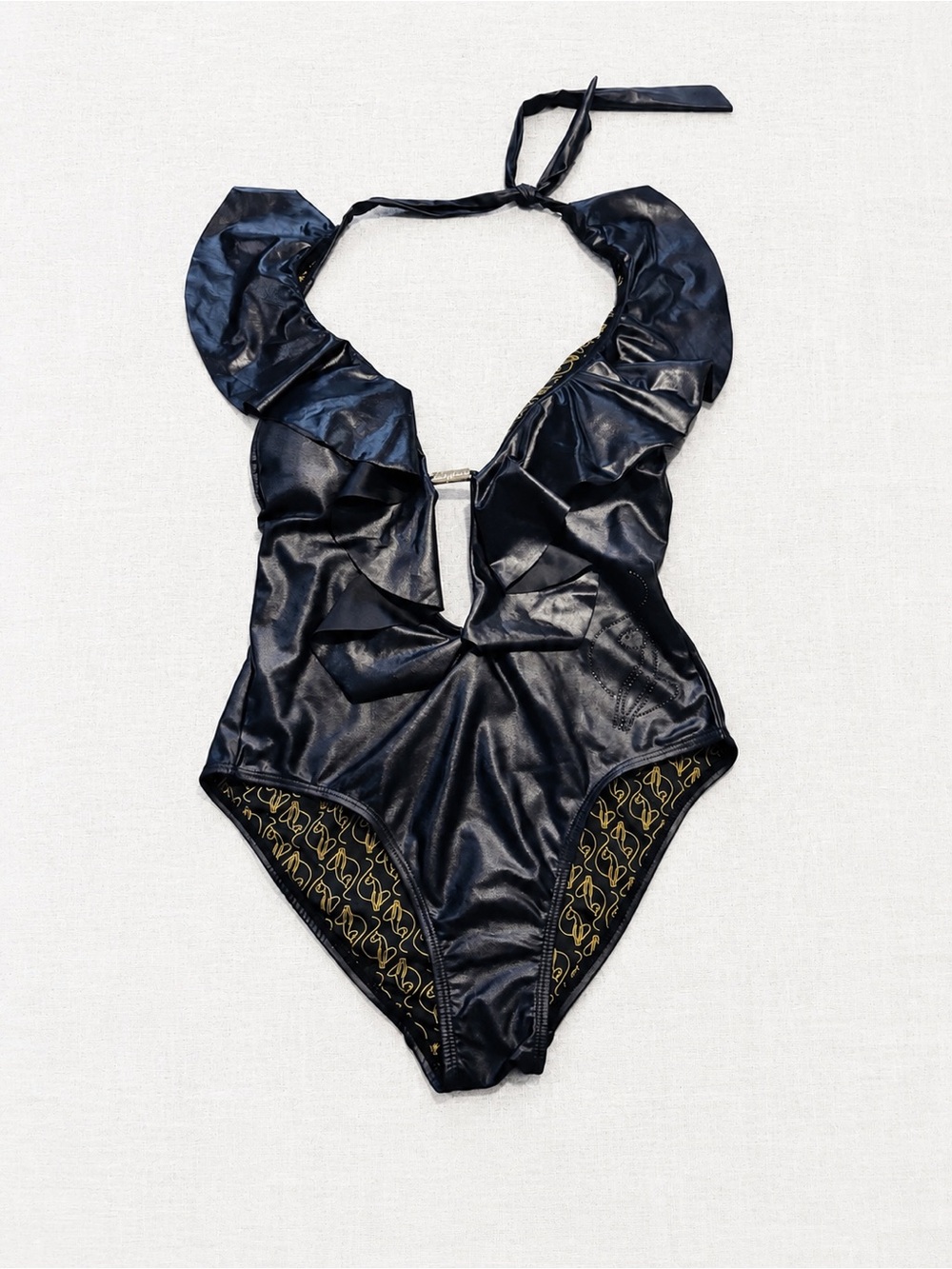 Baby Phat Black One-Piece Swimsuit with Gold Accent